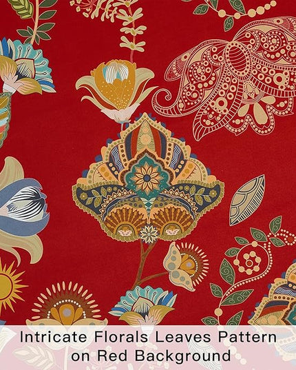 XiDi Vintage Floral Curtains 90 Inches Long for Bedroom Living Room Red Patterned Blackout Curtains 2 Panels Thermal Insulated Luxury Curtains Flower Botanical Leaf Printed Grommet Drapes Red 52x90