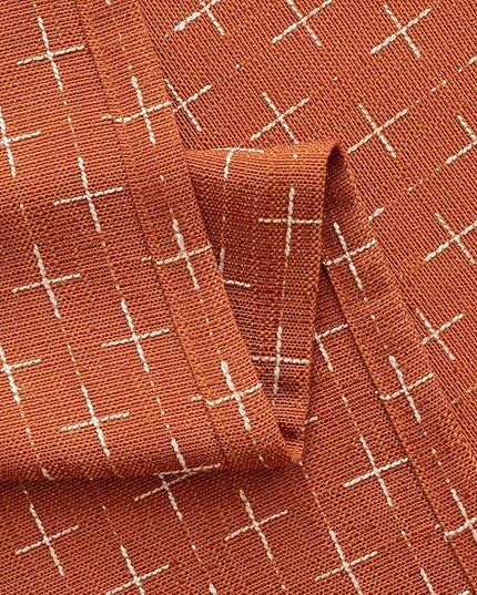 MIULEE Decorative Back Tab Linen Curtains with Geometric Pattern for Living Room Bedroom Farmhouse Rustic Thick Woven Textured Patterned Mudcloth Drapes 96 Inches Long 2 Panels Set, Burnt Orange