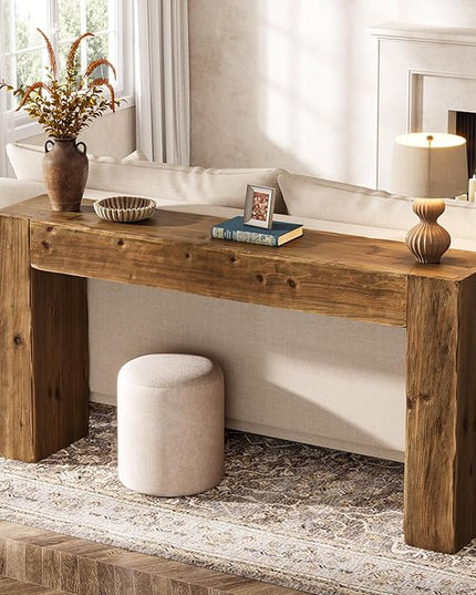 Solid Wood Console Table, 63-Inch Farmhouse Sofa Table Behind Couch for Entryway, Living Room, Foyer, Easy Assembly (Rustic Brown)