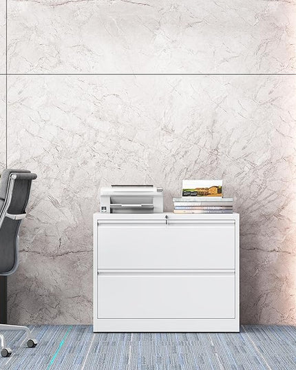 2 Drawer Lateral File Cabinet with Lock, File Cabinet, Metal Lateral Filing Cabinets for Home Office, File Storage Cabinet for Legal/Letter/A4 Documents, Assembly Required (White, 35'W)