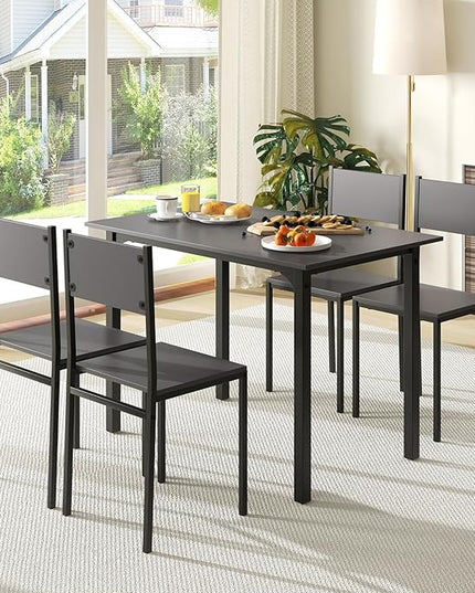 Giantex Dining Table Set for 4, 5-Piece Kitchen Table Set with Dinner Table, Dining Chairs, Metal Frame, Space-Saving Dinette Set for Living Room Restaurant, Breakfast Nook Table Set, Grey