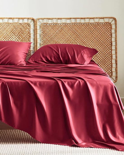 Bedsure Full Size Bed Sheets, Cooling Sheets, Rayon Derived from Bamboo, Breathable & Soft, Deep Pocket Up to 16 Inches, Hotel Luxury Silky Bedding for Hot Sleepers, Burgundy