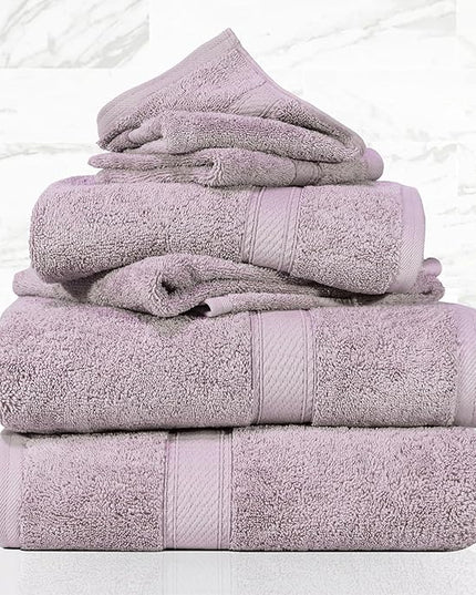 Superior Egyptian Cotton Pile 6 Piece Towel Set, Includes 2 Bath, 2 Hand, 2 Face Towels/Washcloths, Ultra Soft Luxury Towels, Thick Plush Essentials, Guest Bath, Spa, Hotel Bathroom, Purple