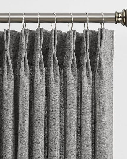 Grey Pinch Pleated Curtains 96 Inches Long 2 Panels, Soft Linen Textured Window Drapes for Bedroom Living Room Semi Sheer Light Filtering Back Tab with Hooks 70x96