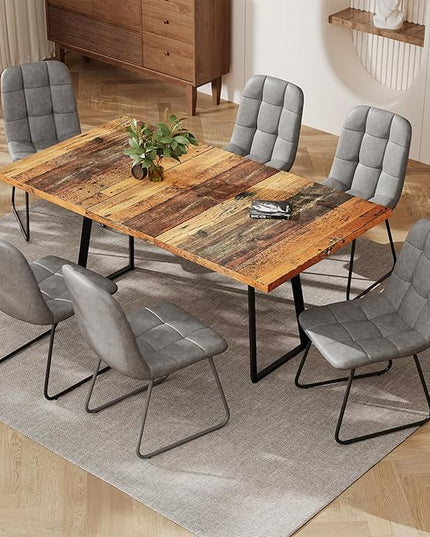 ZckyCine Extendable Dining Table Set 47"-63", Rustic Wood Table with 6 PU Leather Chairs, Modern Scandinavian Dining Room Furniture for Kitchen Apartment