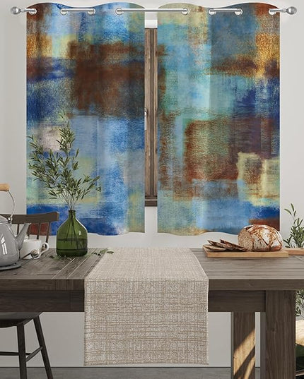 Asuexpect Abstract Curtains 2 Panels Abstract Rust Curtain Room Darkening Grommet Window Treatments Modern Decorative for Bedroom Living Room, 26x36 Inches, Blue Rust