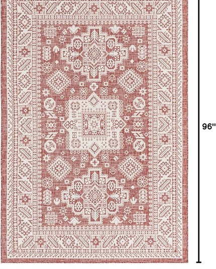 Rugs.com Outdoor Aztec Collection Rug – 5' x 8' Rust Red Flatweave Rug Perfect for Living Rooms, Large Dining Rooms, Open Floorplans