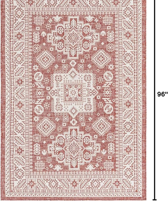 Rugs.com Outdoor Aztec Collection Rug – 5' x 8' Rust Red Flatweave Rug Perfect for Living Rooms, Large Dining Rooms, Open Floorplans