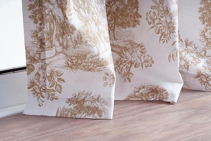 Maison d' Hermine Curtains for Living Room 100% Cotton 96 inch Length Two Panels Light Filtering Toile Curtains for Bedroom Windows with Rod and Loop Pockets Drapes (Trianon Bronze, 50" W x 96" L)