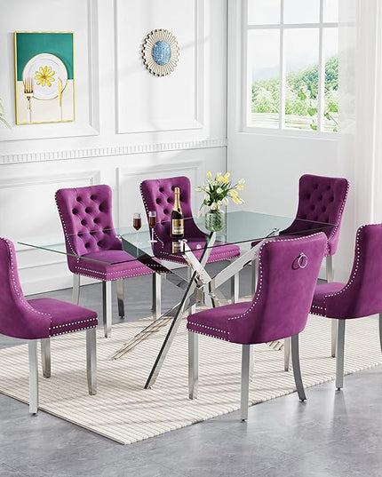 HomVent Rectangular Glass Dining Table Set for 6, Modern Tempered Glass Kitchen Table Set and Chairs, Rectangular Glass Dining Room Table Set for Kitchen