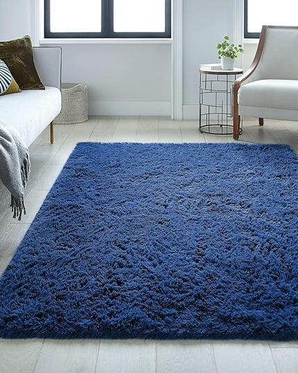 Ophanie 5x8 Blue Rugs for Living Room, Kids Nursery Rug Aesthetic, Playroom Navy Area Rugs for Boys Girls Teen Home Decor, Fluffy Fuzzy Soft Plush Shaggy Bedside Floor Bedroom Carpet for Teen