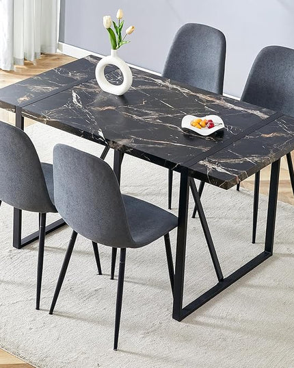 Dining Table Set for 4,Modern Rectangle Dining Table and Fabric Dining Chairs 4, 5 Piece Kitchen Table and Chairs for 4