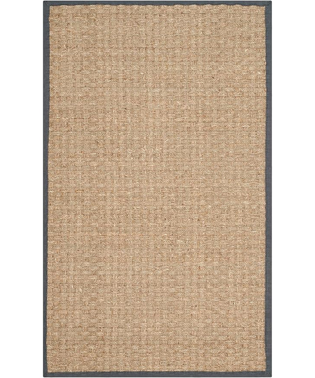 SAFAVIEH Natural Fiber Collection Area Rug - 2'6" x 4', Natural & Dark Grey, Seagrass, Basketweave Pattern with Border (NF114Q)