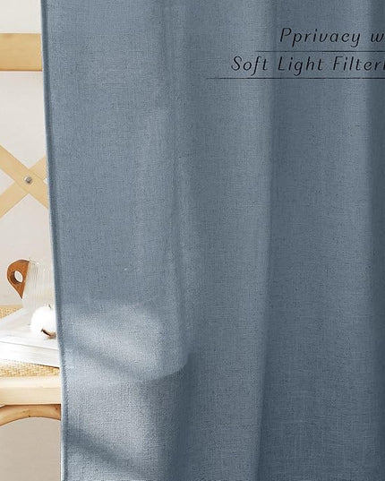 NICETOWN Linen Curtains 84 Inches Long, Rod Pocket & Back Tab Curains for Bedroom Living Room, Light Weight Airy Semi Privacy Sheer Curtains for Urban Decor, 52 x 84 inch, 2 Panels, Stone Blue