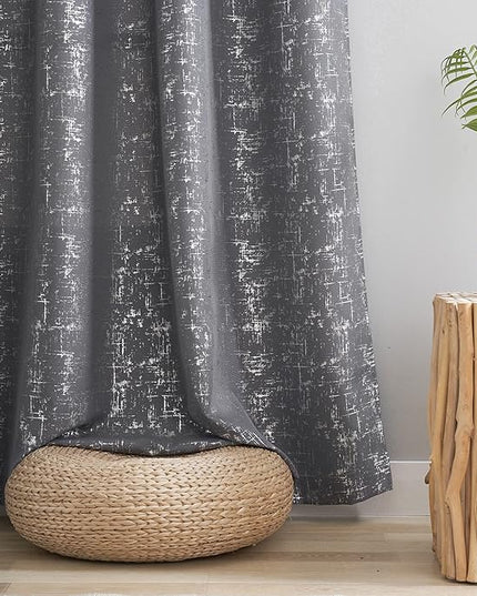 Taisier Home Silver Solid Dots Curtain Foil Print Grommet Room Darkening Linen Textured Curtains Printed for Teens Kids Bedroom Living Room Nursery 84 Inches Length 2 Panels Soft Grey