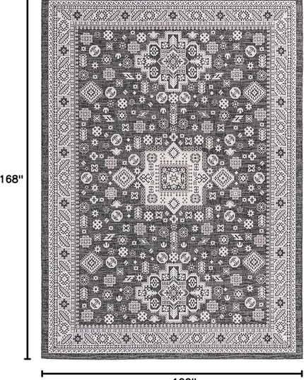Rugs.com Outdoor Aztec Collection Rug – 10' x 14' Charcoal Gray Flatweave Rug Perfect for Living Rooms, Large Dining Rooms, Open Floorplans