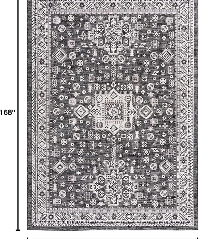 Rugs.com Outdoor Aztec Collection Rug – 10' x 14' Charcoal Gray Flatweave Rug Perfect for Living Rooms, Large Dining Rooms, Open Floorplans