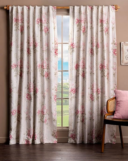 Maison d' Hermine Curtains for Living Room 100% Cotton 124 inch Length One Panel Light Filtering Curtains for Bedroom Windows with Rod and Loop Pockets Drapes (Newburry Rose Bloom, 50" W x 124" L)