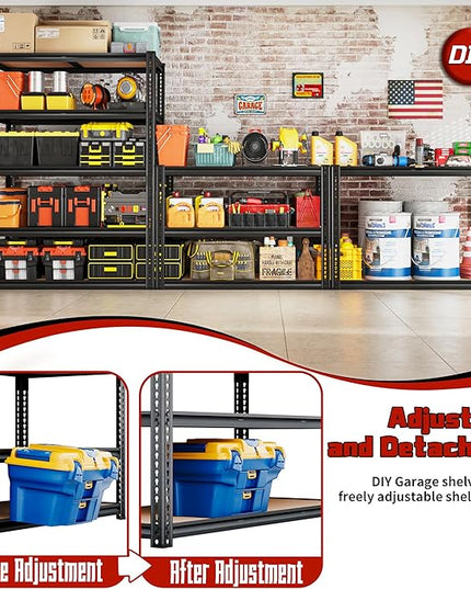 2050LBS Storage Shelves Heavy Duty 5 Tier Garage Storage Shelving, Adjustable Metal Shelving Unit Utility Rack Shelf for Warehouse, Pantry, Closet, Kitchen 72" H x 35.56" W x 16" D, Black