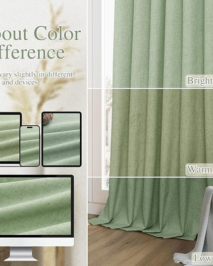 Guken 100% Blackout Linen Curtains 84 Inch Length 2 Panels Set for Living Room Bedroom Back Tab Thermal Insulated Black Out Linen Drapes Room Darkening Window Curtains 84 Inches Long,Light Sage