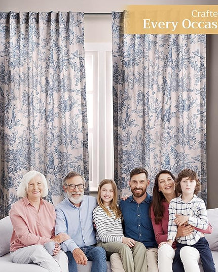 Maison d' Hermine Curtains for Living Room 100% Cotton 84 inch Length One Panel Light Filtering Toile Curtains for Bedroom Windows with Rod and Loop Pockets Drapes (The Miller Denim, 50" W x 84" L)