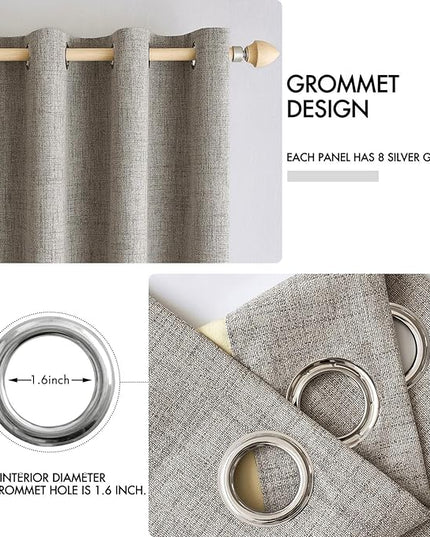 MIULEE Linen Texture Curtains for Bedroom Solid 100% Blackout Thermal Insulated Linen Curtains Grommet Room Darkening Drapes for Living Room Nursery 52x108 Inch (2 Panels)