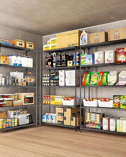 5-Tier Storage Shelves 72" H Wire Shelving with 5 Shelf Liners, 1325LBS Adjustable Metal Shelving, Heavy Duty Steel Wire Rack for Garage Commercial Pantry Kitchen, 36" W x 14" D x 72" H, Black