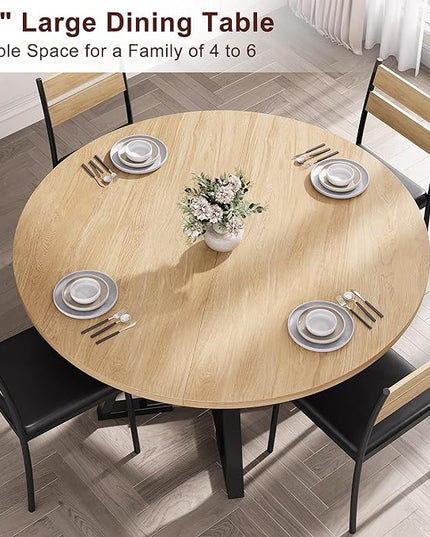 42'' Round Dining Table for 4,Kitchen Dining Room Circle Dinner Pedestal Table,Space Saving Wood Kitchen & Dining Room Furniture (Natual Wood, 42In)