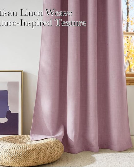 NICETOWN Faux Linen Pink Blackout Curtains 84 inches Long for Living Room - Privacy Panels for Bedroom, Modern Farmhouse Style Easy Care Grommet Top, 2 Panels, W52 by L84
