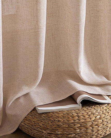 MIULEE Natural Beige Linen Curtains 72 Inch Length 2 Panels for Bedroom Living Room, Soft Linen Textured Window Drapes Semi Sheer Light Filtering Back Tab Rod Pocket Farmhouse Burlap Look Decor