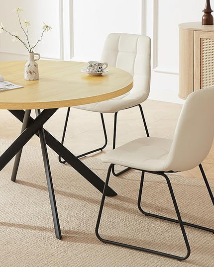 45.3 Inch Round Dining Table Set for 4, Mid Century Modern Small Coffee Set for Dining Room Kitchen Apartment (Cream Table + 4 U-Shaped White Chairs)