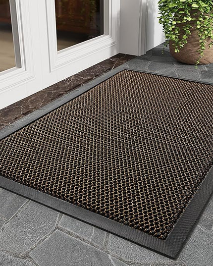 tchdio Front Door Mat Outside Entrance, Dirt Trapper Doormat-Entrance Welcome Matt Durable, Heavy Duty Entry Mat Non Slip Rubber Mats for Outside Stain Resist Door Mats for Entryway, 24"x47" Brown