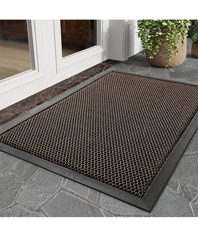 tchdio Front Door Mat Outside Entrance, Dirt Trapper Doormat-Entrance Welcome Matt Durable, Heavy Duty Entry Mat Non Slip Rubber Mats for Outside Stain Resist Door Mats for Entryway, 24"x47" Brown