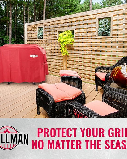 Grill Cover by Grillman, Red, 64 Inch, BBQ Outdoor Grill Covers, Charcoal & Gas Grills, Waterproof, Rip-Proof, Weather-Resistant, Anti-UV, Barbecue Cover for Weber, Genesis, Charbroil, Nexgrill, etc