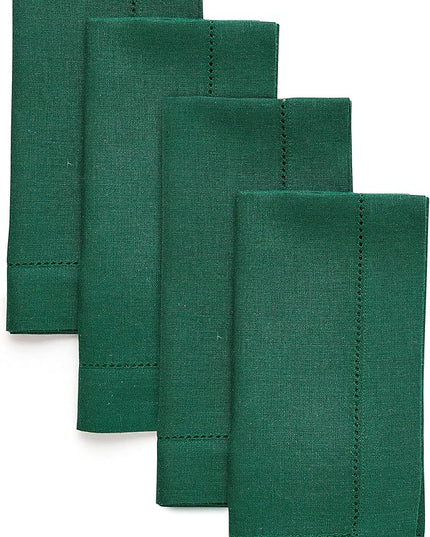 Solino Home Linen Napkins Set of 4 - Classic Hemstitch 100% Pure Linen Rainforest Green Dinner Napkins Cloth 20 x 20 Inch for Fall, Thanksgiving, Christmas, Holiday - Handcrafted and Machine Washable