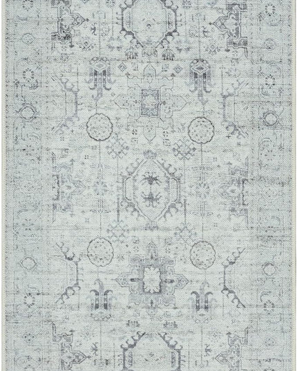 GLN Rugs Bohemian Collection - Machine Washable Area Rug, Bohemian Vintage, Non Slip, Low Pile Chenille Rug, Living Room, Bedroom, Bathroom Rug (2'6"x7' Beige and Gray)