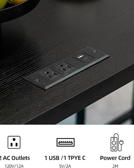 Finnhomy 3-Piece Dining Table Set, Small Kitchen Table with 2 Chairs, LED Light and USB Type-C Power Outlet, Space-Saving Design for Dining Room, Living Room, Apartment, Rustic Black