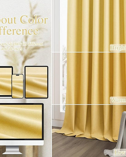 Guken Blackout Curtains 84 Inch Length 2 Panels Set for Living Room Bedroom Back Tab Thermal Insulated 100% Black Out Linen Drapes Room Darkening Window Curtains 84 Inches Long,Gold Yellow