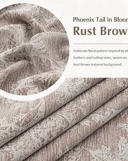 FMFUNCTEX Rust Brown Floral Jacquard Blackout Curtains 108 Inches Long for Bedroom, Scroll Flower Chenille Farmhouse Curtains for Living Room Darkening Thermal Insulated Grommet Window Drapes 2 Panels