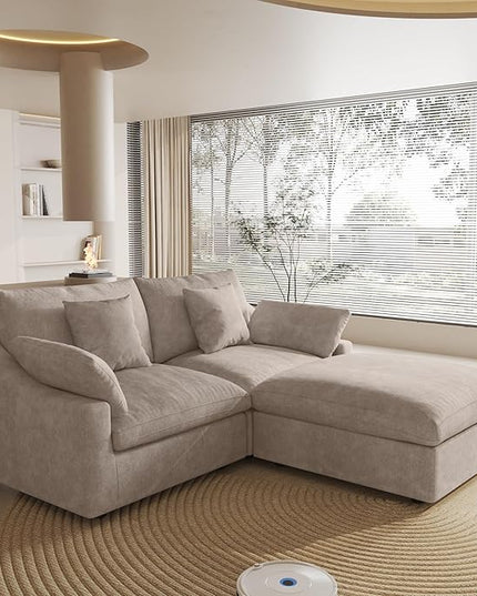 Cloud Couch Modular Sectional Sofa,82.68" L Shaped Couch,Down Filled Convertible Wide Seater, 2 Seater+Ottoman for Living Room Set,Covers Washable&Replaceable,Khaki