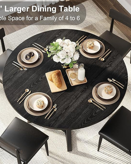 Round Dining Table for 4, Kitchen Tables Dining Room Circle Dinner Table with Pedestal Metal Frame, Space Saving Wood Industrial Kitchen & Dining Room Tables, Black 47In