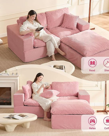 74.8” Cloud Couch, Modular Loveseat Sofa, Convertible Sofas Bed, Deep Seat Sofa, Cozy Sofa for Living Room, Office and Bedroom, L Shaped Cozy Sofa Furniture Set, Corduroy, Pink