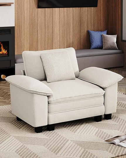 53.5" Cloud Modular Sectional Single Sofa, Deep Seat Armchair with Plush Chenille & Removable Arms for Living Room, Beige