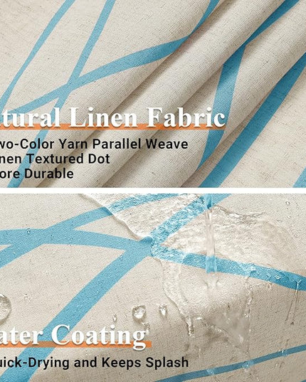 Blue Modern Farmhouse Linen Shower Curtain, Country Cottage Bathroom Decor Striped Minimal Boho Textured Linen Shower Curtain Set with Hooks, 72x72