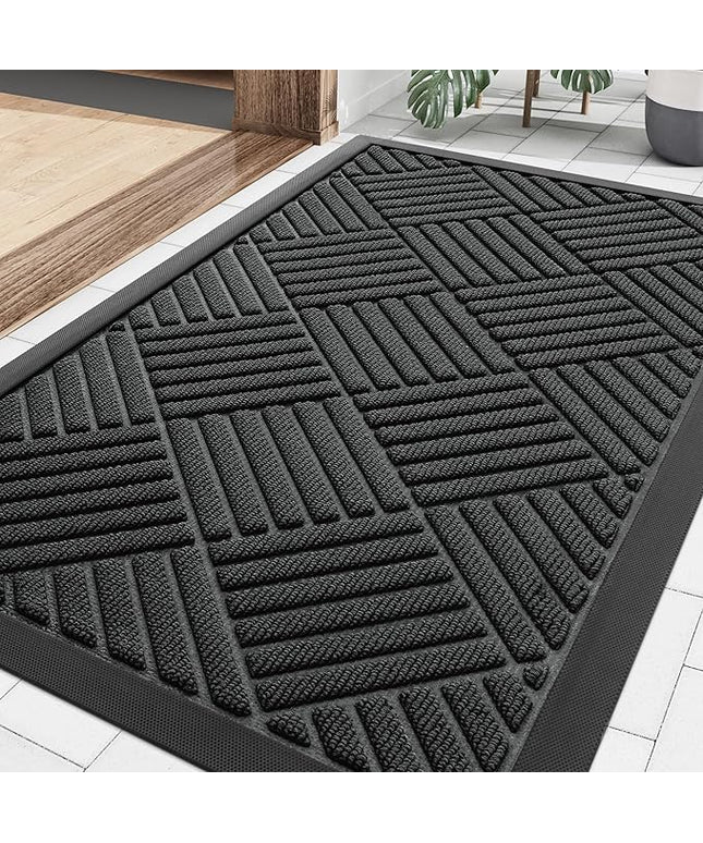 Smiry Front Door Mat Outside Entrance, Heavy Duty Outdoor Indoor Natural Rubber Doormat, Non Slip, Trap Dirt and Moisture, Easy Clean, Low Profile Patio Porch Entryway Mat, 29.5x17, Black