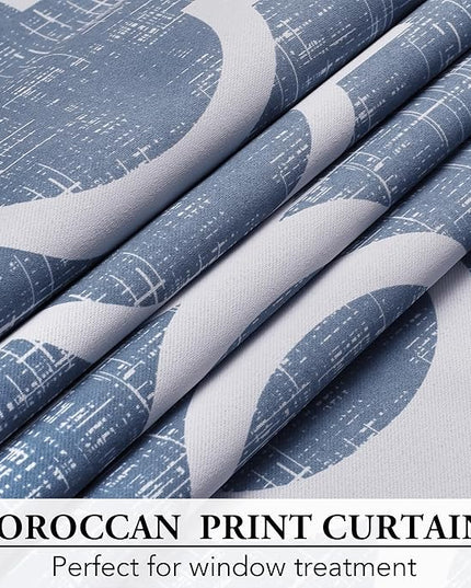 Beauoop 100% Blackout Curtains 63 Inches Long 2 Panels for Bedroom Living Room Blue Moroccan Geo Room Darkening Thermal Insulated Soundproof Rod Pocket Back Tab Window Treatments Drapes, 50x63