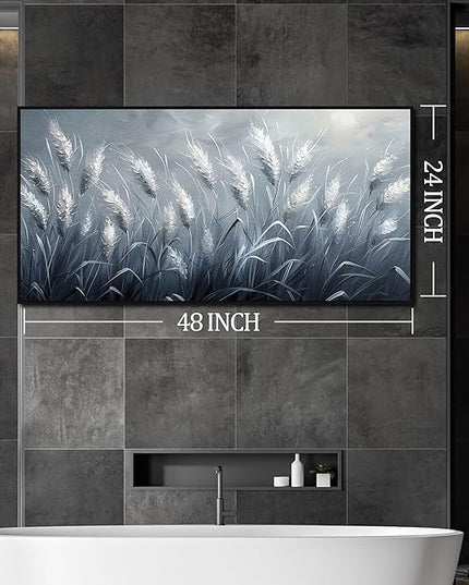 Plant Pictures Wall Art Reed Artwork White Photos Wall Decor 24"x 48" Grey Large Wall Decorations for Girl Room Decor