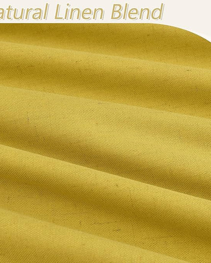 Guken 100% Blackout Curtains 90 Inch Length 2 Panels Set for Living Room Bedroom Back Tab Thermal Insulated Black Out Linen Drapes Room Darkening Celery Yellow,52x90