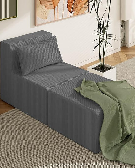 Minimalist Modular Corduroy Cloud Couch Sectional – Oversized Boneless Memory Foam Sofa for Living Room, Modern Comfy Couch, No Assembly Needed（Chaise Lounge,Grey）
