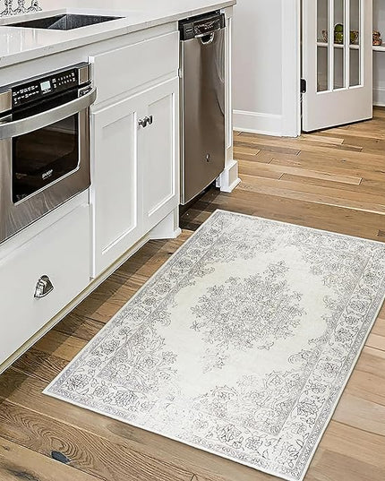 ReaLife Rugs Machine Washable Area Rug - Living Room Bedroom Bathroom Kitchen Entryway Office - Padded Crease Free Stain Resistant Premium - Boho Farmhouse Vintage- Paige- Ivory - 2'x 3'